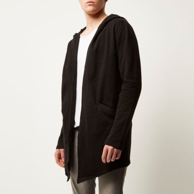 Black draped front hooded cardigan